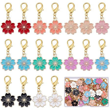 SUNNYCLUE 1 Box 50Pcs Stitch Markers Crochet Stitch Marker Enamel Sakura Flower Charms Knitting & Crochet Notions Clip On Removable Lobster Clasp Charm Locking Markers for Weaving Sewing 0.23/pc