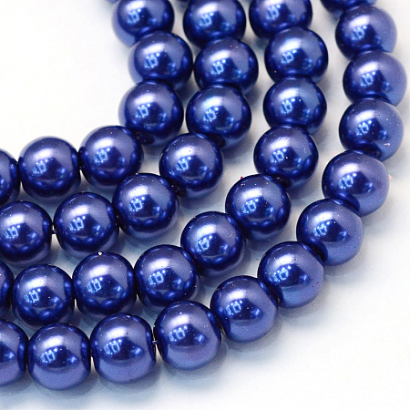 Baking Painted Pearlized Glass Pearl Round Bead Strands, Dark Blue, 8~9mm, Hole: 1mm; about 105pcs/strand, 31.4 inches