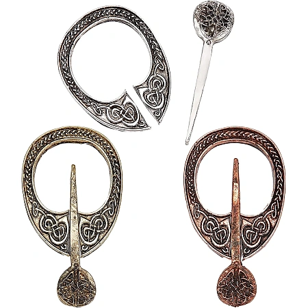 GORGECRAFT 3 Styles 3PCS Viking Brooches Pins Medieval Cloak Shawl Pin Clasp Cloak Pin Sweater Clip Brooch Vintage Alloy for Women Cardigan Celtic Jewelry Clothing Scarf Costume Accessory