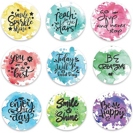 GLOBLELAND 9Pcs Blessing Words Pinback Buttons Be Happy Brooch Pins Picnic Camping Button Badges for Adults Kids Men or Women, 2.3Inch, Mixed Color, Matte Surface
