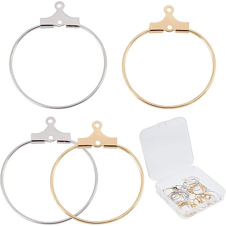 HONEYHANDY 40Pcs 18K Gold Plated Round Beading Hoop 2 Colors Hoop Earring Finding Components with 2 Loops for DIY Jewelry Making Crafts (25x21mm)