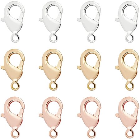 BENECREAT 30PCS 3 Color Gold Plated Lobster Clasps Brass Lobster Claw Clasps with Plastic Container for Earring Bracelet Necklace Pendants, 12x7x2.5mm