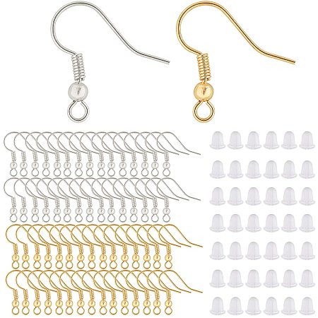 BENECREAT 60PCS Gold and Platinum French Earring Hooks Ear Wires with 100PCS Ear Nuts for DIY Jewelry Making Craft