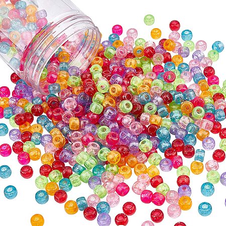 NBEADS About 560 Pcs 9mm Transparent Acrylic European Beads, with Glitter Powder Large Hole Loose Beads Rondelle Jewelry Making Pony Beads with Container for DIY Necklace Bracelet Arts Crafts Making