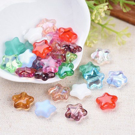 Arricraft Electroplate Czech Lampwork Beads, AB Color Plated, Star, Mixed Color, 12x12x4.5mm, Hole: 0.9mm, about 117pcs~123pcs/bag