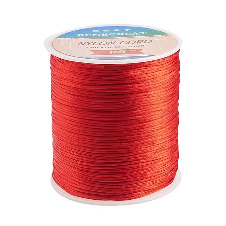 BENECREAT 1mm 200M (218 Yards) Nylon Satin Thread Rattail Trim Cord for Beading, Chinese Knot Macrame, Jewelry Making and Sewing - Red