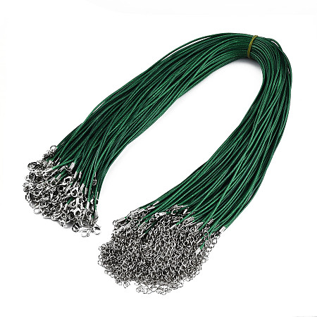 Honeyhandy Waxed Cotton Cord Necklace Making, with Alloy Lobster Claw Clasps and Iron End Chains, Platinum, Green, 17.12 inch(43.5cm), 1.5mm
