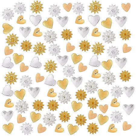 OLYCRAFT 144pcs Resin Fillers Heart Shape Resin Charms Sun Flower Alloy Cabochons Alloy Epoxy Resin Supplies Nail Art Decoration Epoxy Resin Filling Material - Golden & Sliver