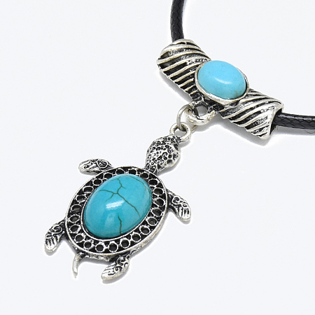 Honeyhandy Alloy Pendant Necklaces, with Turquoise and Waxed Cord, Tortoise, Antique Silver, 17.3 inch~17.3 inch(44~45cm), 2mm