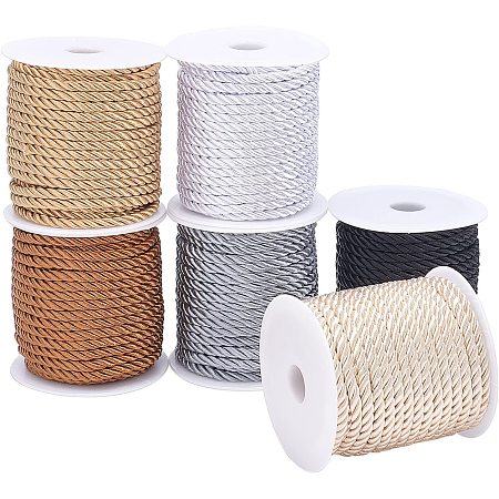 Pandahall Elite 118 Yards 6 Color Twisted Trim String 5mm Decorative Twine Cord 3-Ply Polyester Twine Cord for Home Decoration Embellish Costumes Bag Drawstrings, 19 Yards/18m/ roll