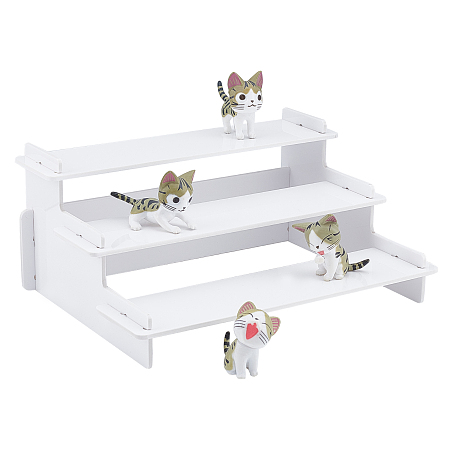 OLYCRAFT Acrylic Display Riser 3 Tier White Acrylic Display Shelf Assembled 3 Tier Display Stand for Figures Collections Jewelry Display 5.7x3.5x7.9 Inch