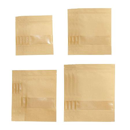 PandaHall Elite 46pcs Kraft Paper Zip Lock Bag with Window Stand Up Bags 4 Different Sizes Resealable Craft Bags for Nuts Small Parts Storage (2.5x3.5, 3.5x6, 5.5x7, 6x8)