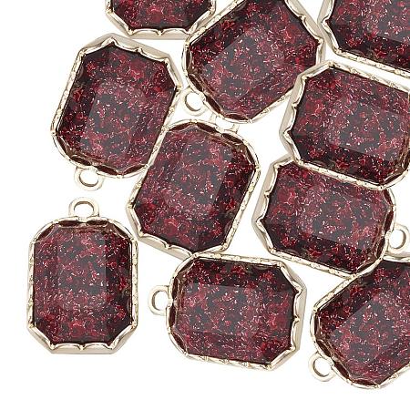 ARRICRAFT About 50pcs Alloy Pendants for Earring Pendant Jewelry DIY Craft Making, with Resin, Faceted, Rectangle/Octagon, Golden, DarkRed, 23x15x5.5mm, Hole: 2mm