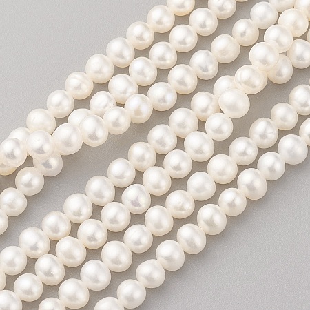 Honeyhandy Natural Cultured Freshwater Pearl Beads Strands, Round, Old Lace, 5~6x5.5~6mm, Hole: 0.5mm, about 60~61pcs/strand, 14.37~14.57 inch(36.5~37cm)