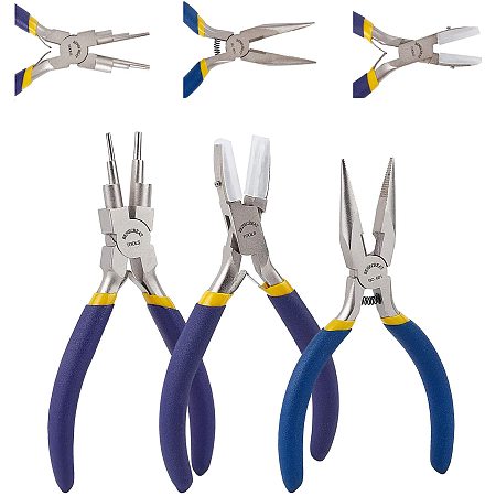 BENECREAT 3 Pieces Jewelry Plier Tool Set, 6 in 1 Bail Making Looping Pliers Double Nylon Jewelry Pliers and Chain Nose Jewelry Pliers for DIY Beading Craft Making Project