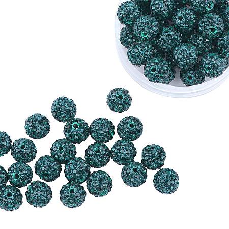 ARRICRAFT 100 Pcs 10mm Emerald Shamballa Pave Disco Ball Clay Beads, Polymer Clay Rhinestone Beads Round Charms Jewelry Makings