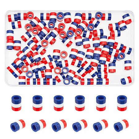 Arricraft 100 Pcs Red White and Royal Blue European Large Hole Rondelle Beads, Resin Striped Cylinder Beads, Cylindrical Pony Barrel Tube Spacer Beads for Bracelet Necklace Jewelry Craft Making