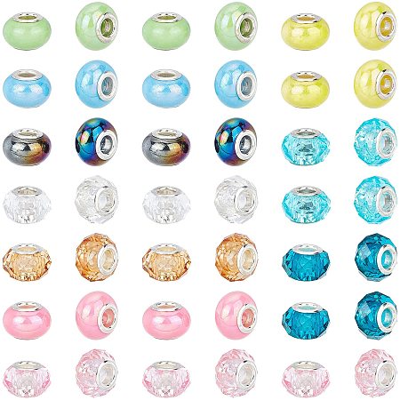 NBEADS 96 Pcs 12 Colors Resin European Beads, 14mm Imitation Porcelain Large Hole Beads AB Color Plated Spacer Beads Rondelle Transparent Charms with Brass Core for Jewelry Making