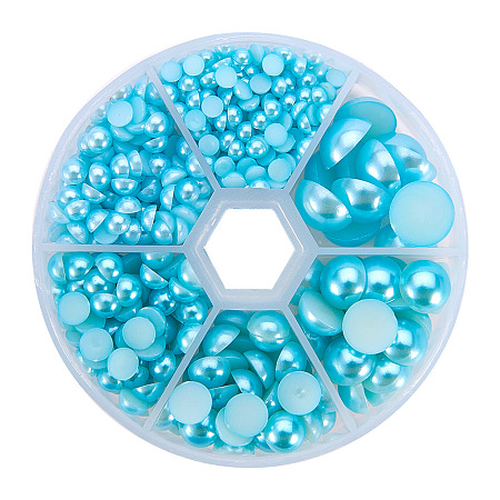 PandaHall Elite Turquoise 4-12mm Flat Back Pearl Cabochons for Craft and Decoration, about 690pcs/box