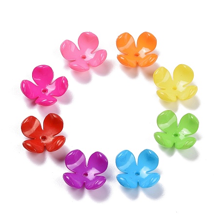 Honeyhandy Opaque Acrylic Flower Bead Caps, 4-petal, Mixed Color, 26x10.5mm, Hole: 2.4mm, about 405pcs/500g