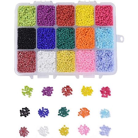 NBEADS 1 Box 15 Color 12/0 Round Glass Seed Beads, Opaque Colors/Ceylon/Baking Paint/Opaque Colors Lustered Loose Spacer Beads Pony Beads for DIY Craft Bracelet Necklace Jewelry Making, Mixed Color
