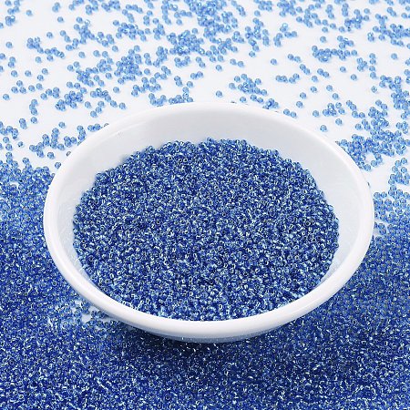 MIYUKI Round Rocailles Beads, Japanese Seed Beads, (RR19) Silverlined Sapphire, 11/0, 2x1.3mm, Hole: 0.8mm, about 1100pcs/bottle, 10g/bottle