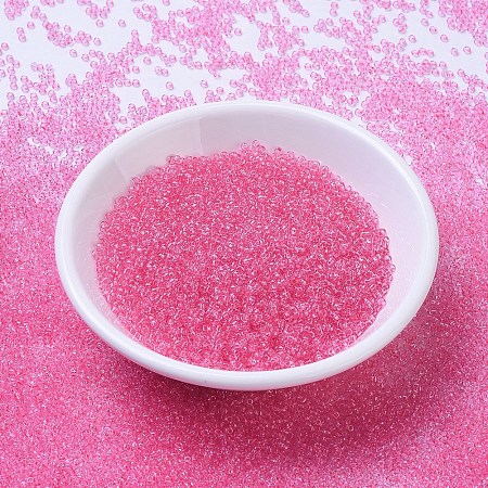 MIYUKI Round Rocailles Beads, Japanese Seed Beads, (RR1319) Dyed Transparent Hot Pink, 11/0, 2x1.3mm, Hole: 0.8mm, about 1100pcs/bottle, 10g/bottle