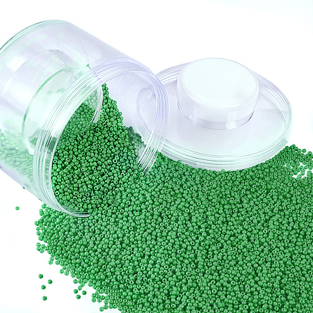 PandaHall Elite About 10000 Pcs 12/0 Glass Seed Beads Opaque Green Round Pony Bead Mini Spacer Beads Diameter 2mm with Container Box for Jewelry Making