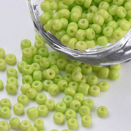 Honeyhandy Baking Paint Glass Seed Beads, Round, Green Yellow, 3x1.5~3mm, Hole: 1mm, about 10000pcs/bag, about 450g/bag