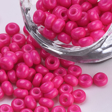 Honeyhandy Baking Paint Glass Seed Beads, Round, Deep Pink, 4~4.5x3mm, Hole: 1~1.2mm, about 4500pcs/bag, about 450g/bag