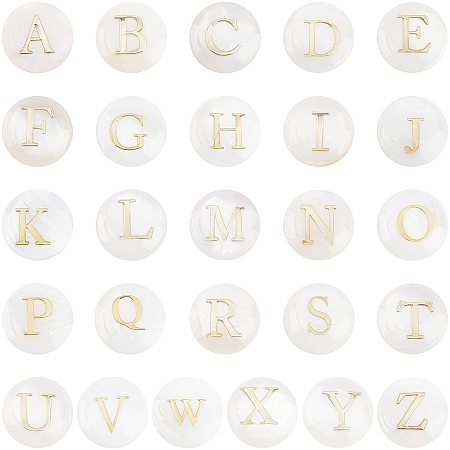 Pandahall Elite 52pcs Alphabet A-Z Beads, Freshwater Shell Beads Flat Round with Letter Initial Beads Loose Beads Spacers for DIY Necklace Bracelet Earring Jewelry Making