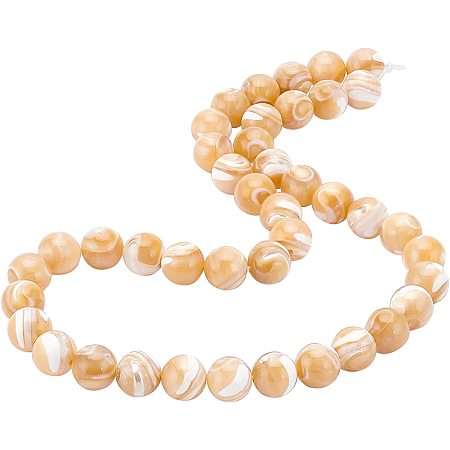 BENECREAT 1 Strand Mother of Pearl Shell Beads Conch Shell Round Loose Beads 8mm for Jewelry Making, Hole: 1mm