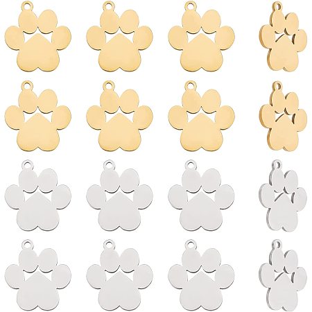 Arricraft 16 Pcs Puppy Paw Print Pendant, Stainless Steel Dog Paw Pendants, Dainty Paw Print Pendant Charms for Craft DIY Necklace Bracelet Earrings Making
