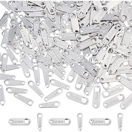 DICOSMETIC 200pcs 2 Styles 304 Stainless Steel Oval Bar Stamping Blank Tags Teardrop Extend Chain Tabs 2 Hole Connectors for Necklace Bracelet Jewelry Making,Hole:0.9mm