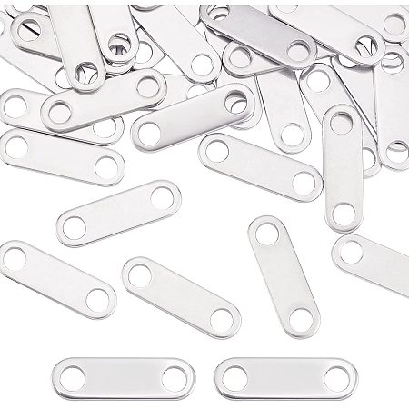 DICOSMETIC 40pcs 9mm 201 Stainless Steel Rectangle Links Long Oval Blank Tag Links End Tags Connectors 2 Hole Connectors for Necklace Bracelet Jewelry Making,Hole:5mm