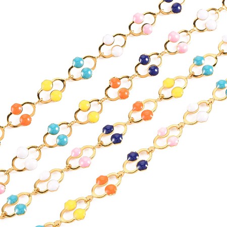 304 Stainless Steel Oval Link Chains, with Enamel, Real 18K Gold Plated, Soldered, Colorful, 10.5x6.5x1mm, about 3.28 Feet(1m)/Strand