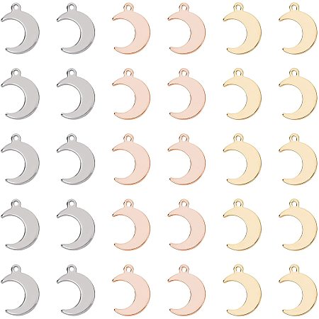 UNICRAFTALE About 120pcs 3 Colors Crescent Moon Pendants Stainless Steel Charms 1mm Hole Pendant Double Horn Metal Charm for DIY Jewelry Making
