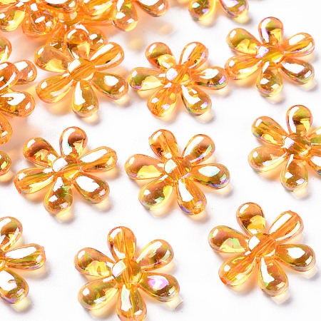 ARRICRAFT Transparent Acrylic Beads, AB Color, Flower, Orange, 25x4.5mm, Hole: 1.6mm, about 375pcs/500g