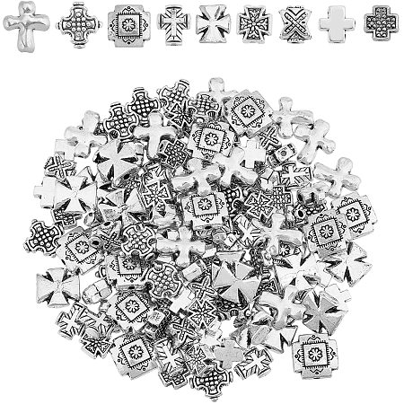 CHGCRAFT 135pcs Sliver Cross Spacer Beads Alloy Tibetan Style Cross Charm Beads for Rosary Bracelet Jewelry Making Supplies