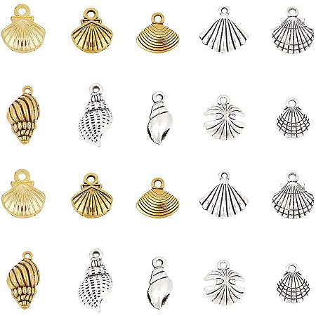 NBEADS 150 Pcs Shell Shape Pendants, Tibetan Style Alloy Charms for DIY Necklace Bracelet Arts Projects