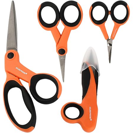 GORGECRAFT 4Pcs Sewing Scissors Set Stainless Steel Blades Sharpe Heavy Duty Fabric Cloth Embroidery Scissors Kit Comfortable Handle Orange for Home Office School Daily Supplies Accessory