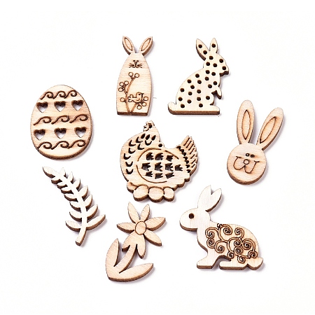 Honeyhandy Laser Cut Wood Shapes, Unfinished Wooden Embellishments, Poplar Wood Cabochons, Mixed Shapes, Blanched Almond, 29.5~31.5x13.5~27.5x2.5mm, about 100pcs/bag