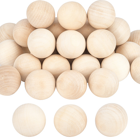 PandaHall Elite 30pcs 40mm Wooden Round Ball, Unfinished Natural Wood Beads No Hole Wooden Loose Beads Balls Spheres for Wine Decanters Top Home Macrame Christmas Farmhouse Garland Decoration
