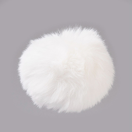 Honeyhandy Handmade Faux Rabbit Fur Pom Pom Ball Covered Pendants, Fuzzy Bunny Hair Balls, with Elastic Fiber, White, 55~74mm, Hole: 5mm