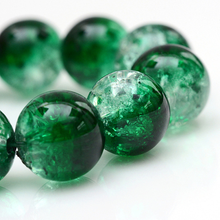 Baking Painted Crackle Glass Beads Strands, Round, Dark Green, 6mm; Hole: 1.3~1.6mm; about 133pcs/strand, 31.4 inches