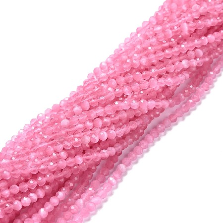 Honeyhandy Cat Eye Beads Strands, Round, Faceted, Hot Pink, 3mm, Hole: 0.2mm, 14.17 inch(36cm), 122pcs/strand