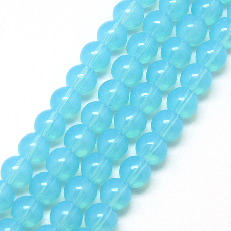 Arricraft Baking Painted Glass Beads Strands, Imitation Opalite, Round, Light Sky Blue, 6mm, Hole: 1.3~1.6mm, about 133pcs/strand, 31.4 inches
