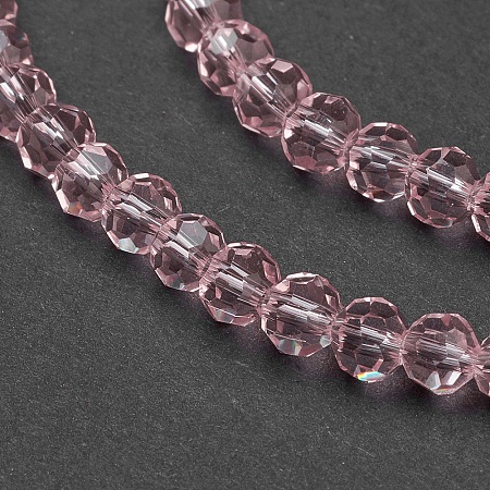 Honeyhandy Faceted Round Glass Beads Strands, Misty Rose, 4mm, Hole: 1mm, about 98pcs/strand, 13.7 inch