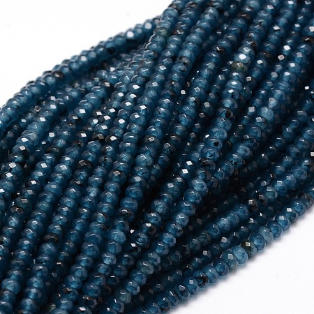 ARRICRAFT Dyed Natural Malaysia Jade Rondelle Beads Strands, Faceted, Marine Blue, 4x2~3mm, Hole: 1mm; about 115pcs/strand, 14 inches