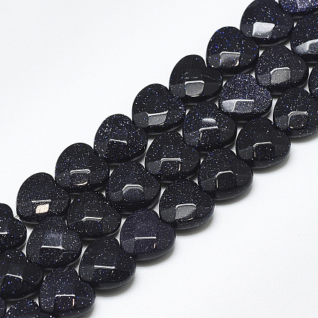 Honeyhandy Synthetic Blue Goldstone Beads Strands, Faceted, Heart, 10x10x5mm, Hole: 1.2mm, about 20pcs/strand, 7.4 inch